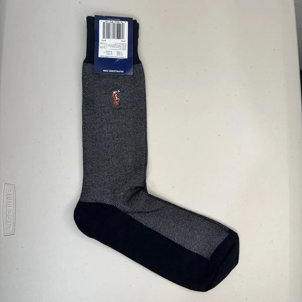 Polo Ralph Lauren Cotton Blend Dress Socks Black/Gray Embroidered Pony Korea VTG